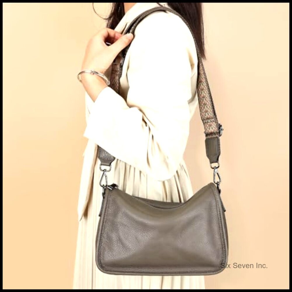 Genuine Leather Crossbody Bag Lightweight Hobo Purse Adjustable Strap Elegant - Picture 3 of 7